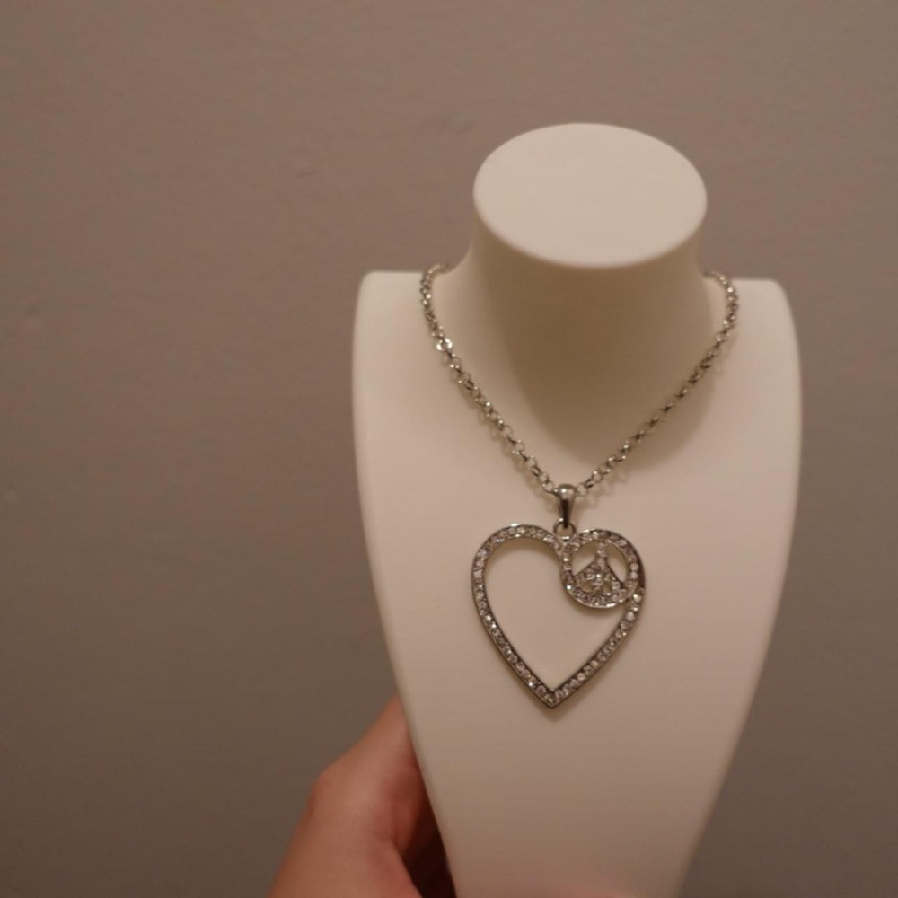 Peace and Love Long Silver Necklace